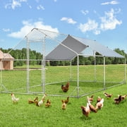 YODOLLA Chicken Coop Run Chicken Playpen 130 Sq.Ft Large Walk-in Metal Chicken Cage with Chain Link Fence