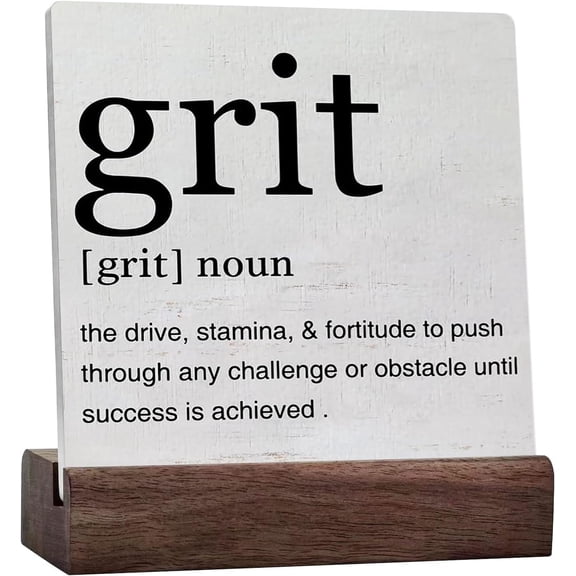 Inspirational Grit Definition Art Ceramic Table Sign Grit Minimalist Desk Decorative Wooden Sign Home Office Decor for Table Shelf