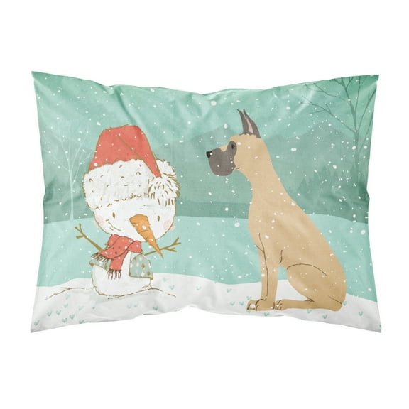 Cropped Fawn Great Dane Snowman Christmas Fabric Standard Pillowcase