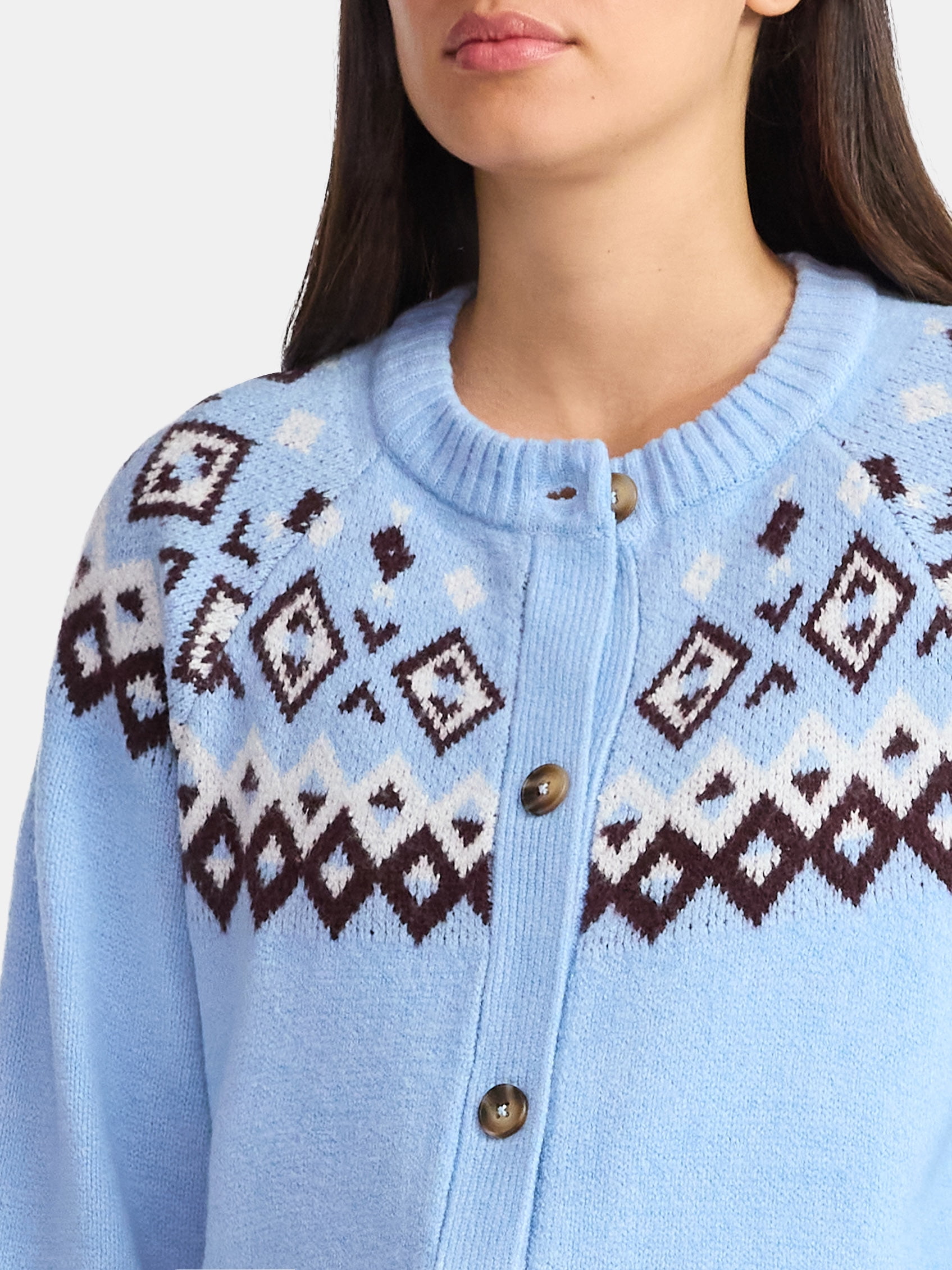 Time and Tru Women's Fair Isle Cardigan Sweater, Midweight, Size XS-XXXL
