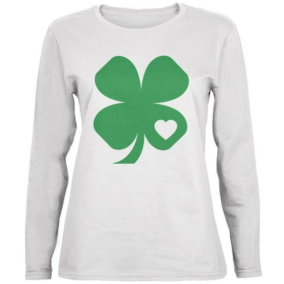 St. Patrick's Day Shamrock Heart White Womens Long Sleeve T-Shirt - Large