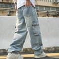 thumbnail image 2 of Reppunk Stylish Baggy Men Multiple pockets Carpenter Cargo Jeans Trousers Streetwear Male Solid Straight Denim Pants Classic Menswear, 2 of 8