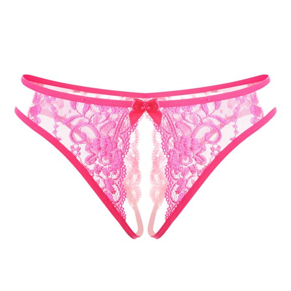 Women Lace Open File Panties for Women Open-Front Sheer T-Back Low Rise Thong Panties Pink One Size