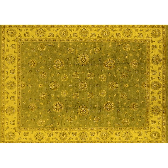 Ahgly Company Machine Washable Indoor Rectangle Oriental Yellow Traditional Area Rugs, 8' x 12'