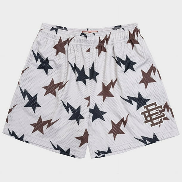 Pantalones cortos de deporte para hombre y mujer, Shorts masculinos de estilo clásico, informales, de malla, adecuados para entrenamiento de gimnasio en veranoWhite and coffee WJX
