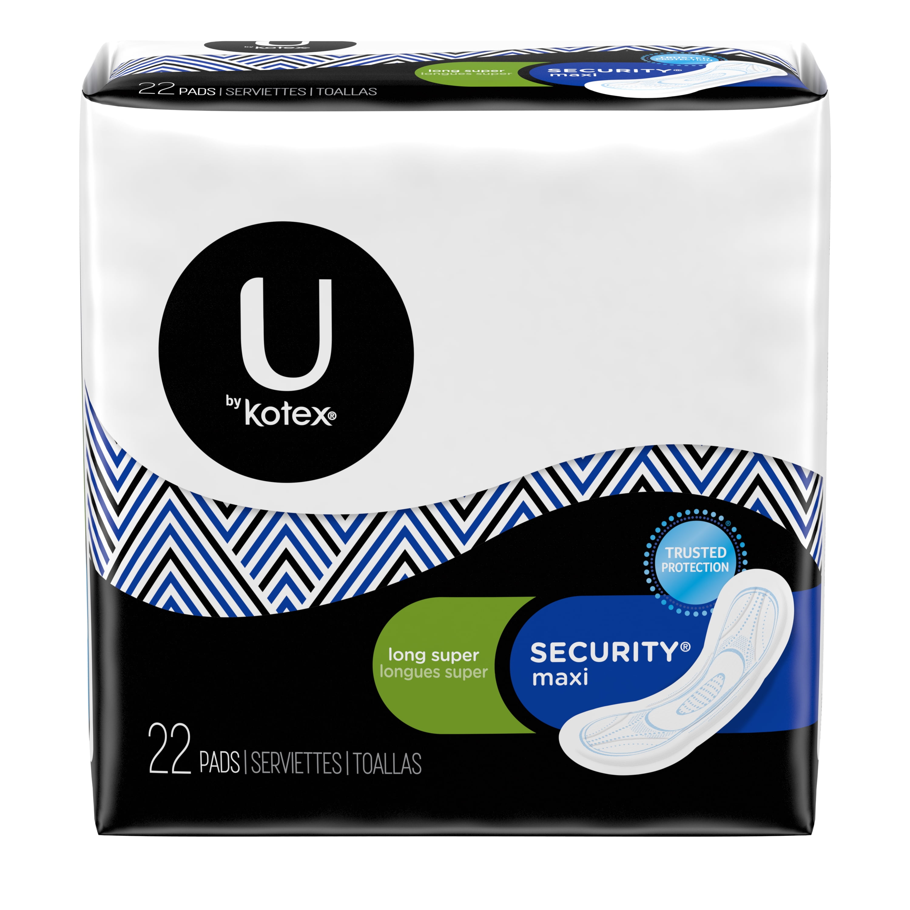 U by Kotex Security Maxi Pads, Long Super, Unscented, 22 Ct