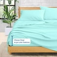 thumbnail image 4 of 400 Thread Count 100% Egyptian Cotton 4-Piece Bed Sheet Set (1 Flat, 1 Fitted Sheet, 2 Pillow Covers) 21 Inches Deep Pocket Size Twin Color Aqua Blue Stripe, 4 of 5
