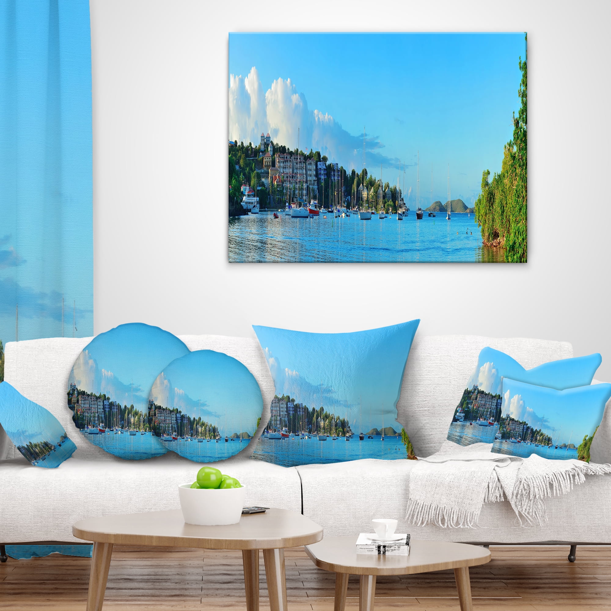 Designart St John Bay Panoramic View - Seashore Throw Pillow - 12x20