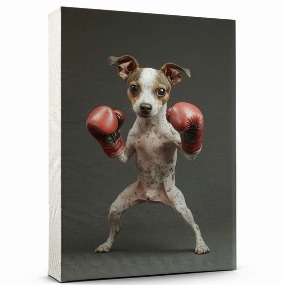 Toy Fox Terrier Dog Playing Boxing Stretched Canvas Size 8x12 – Sports Dog, Perfect for Animal Lovers, Toy Fox Terrier Dog Canvas, Boxing Canvas Size Wall Art