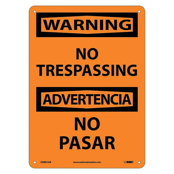 National Marker No Trespassing Bilingual 14X10 .040 Aluminum Warning Sign ESW81AB