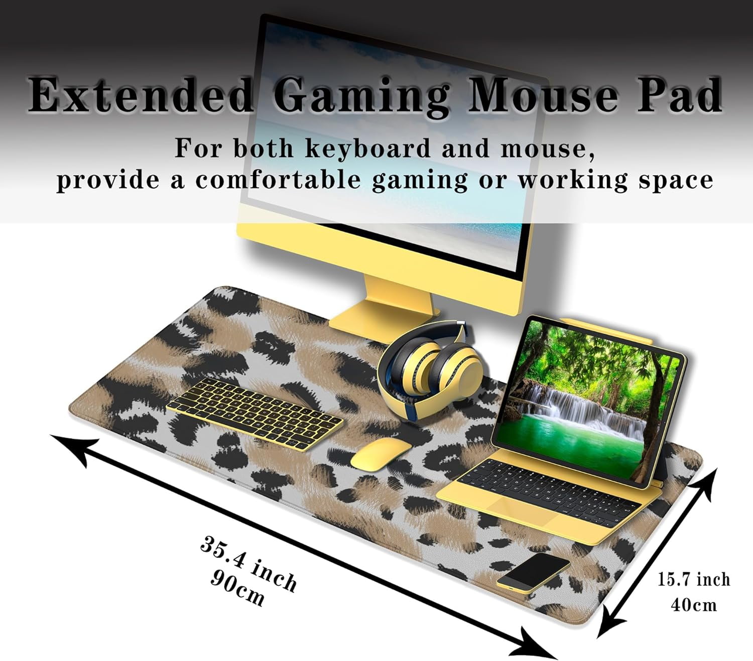 Gaming Mats Keyboard and Mouse Pad Desk Mouse Pad Desk Mat for Men XXL Mouse Pads Extra Large Mouse Pad Non-Slip Rubber Base 35.4 X 15.7 for Game Office, Animal Leopard Print