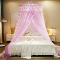 thumbnail image 2 of Princess Bed Canopy for Girls,Bed Canopy Curtain- Double Layer Sheer Mesh Dome Bed Curtain- Round Lace Princess Mosquito Net Tent with led Stars String Lights(Purple/White), 2 of 14