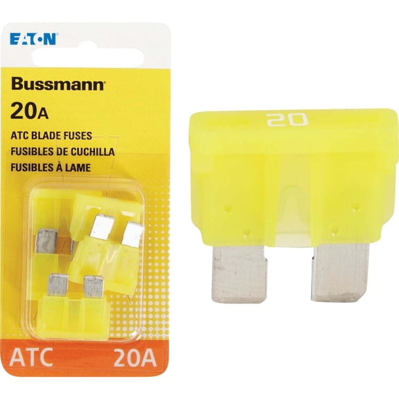 Bussmann BP/ATC-20-RP Automotive ATC Blade Fuse (ATC-20) - Blister Pack (5 Each), 20A, Yellow