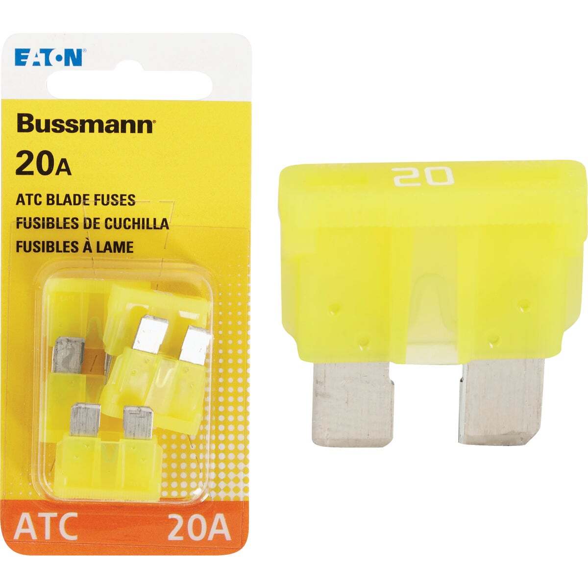 Bussmann BP/ATC-20-RP Automotive ATC Blade Fuse (ATC-20) - Blister Pack (5 Each), 20A, Yellow