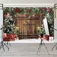 thumbnail image 3 of Felortte Polyester 10x8ft Christmas Barn Backdrop of Vintage Winter Door Xmas Tree Photography Background for Family Holiday Party Decor Banner, 3 of 5