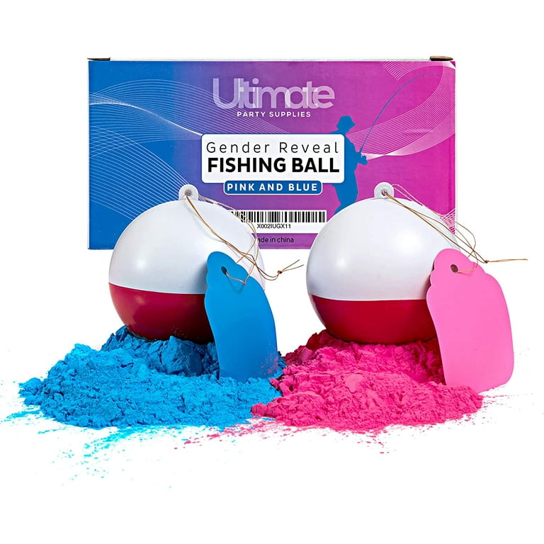 Ultimate Party Gender Reveal Fishing Ball 2 Pack | Pink & Blue Set | Exploding Powder Red and White Fishing Bobber Lure | Gender Reveal Party Ideas | Ultimate