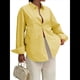 thumbnail image 3 of Camisas de Mujer con Botones, Blusas de Rayas de Larga, Blusas Casuales de Moda 2025 Amarillo M, 3 of 7