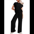thumbnail image 3 of Conjunto Informal de Dos Piezas de Punto Acanalado para Mujer, Camiseta de Corta y Pantalón , Ideal para el Hogar y para Viajes Negro L, 3 of 6