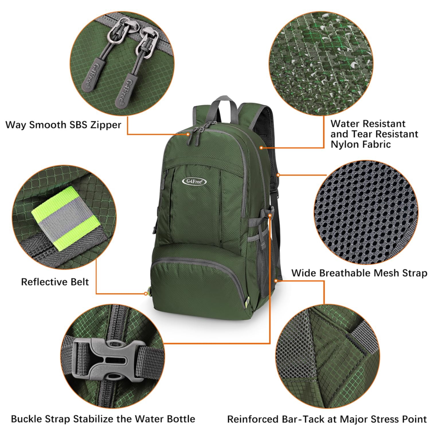G4Free 40L Lightweight Packable Hiking Backpack, Waterproof Travel Daypack