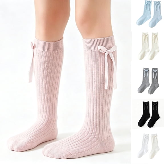 Toddler Girls Knee Hight Stocking Solid Color Bowknot Soft Long Socks 2-8 Years