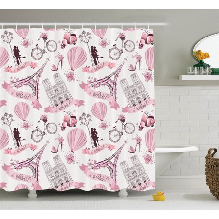 Eiffel Tower Decor Shower Curtain Set Paris Symbols Travel In