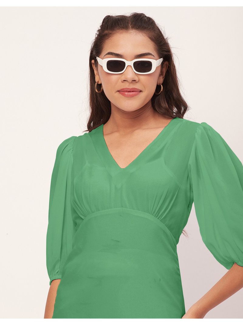 Moomaya Solid Color Shift Dress, V-Neck Balloon Sleeve Casual Evening Dress  - Walmart.com