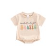 thumbnail image 2 of Aojekbee Baby Girl Boy Summer Romper Beige Short Sleeve Crew Neck Letter Print Casual Romper, 2 of 10