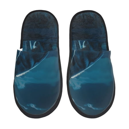 Balery Lonely Night Wolf Slient Indoor Furry Fleece Comfort House Shoes Soft Non-Slip Home Shoes Cotton slippers House Slippers-- Large