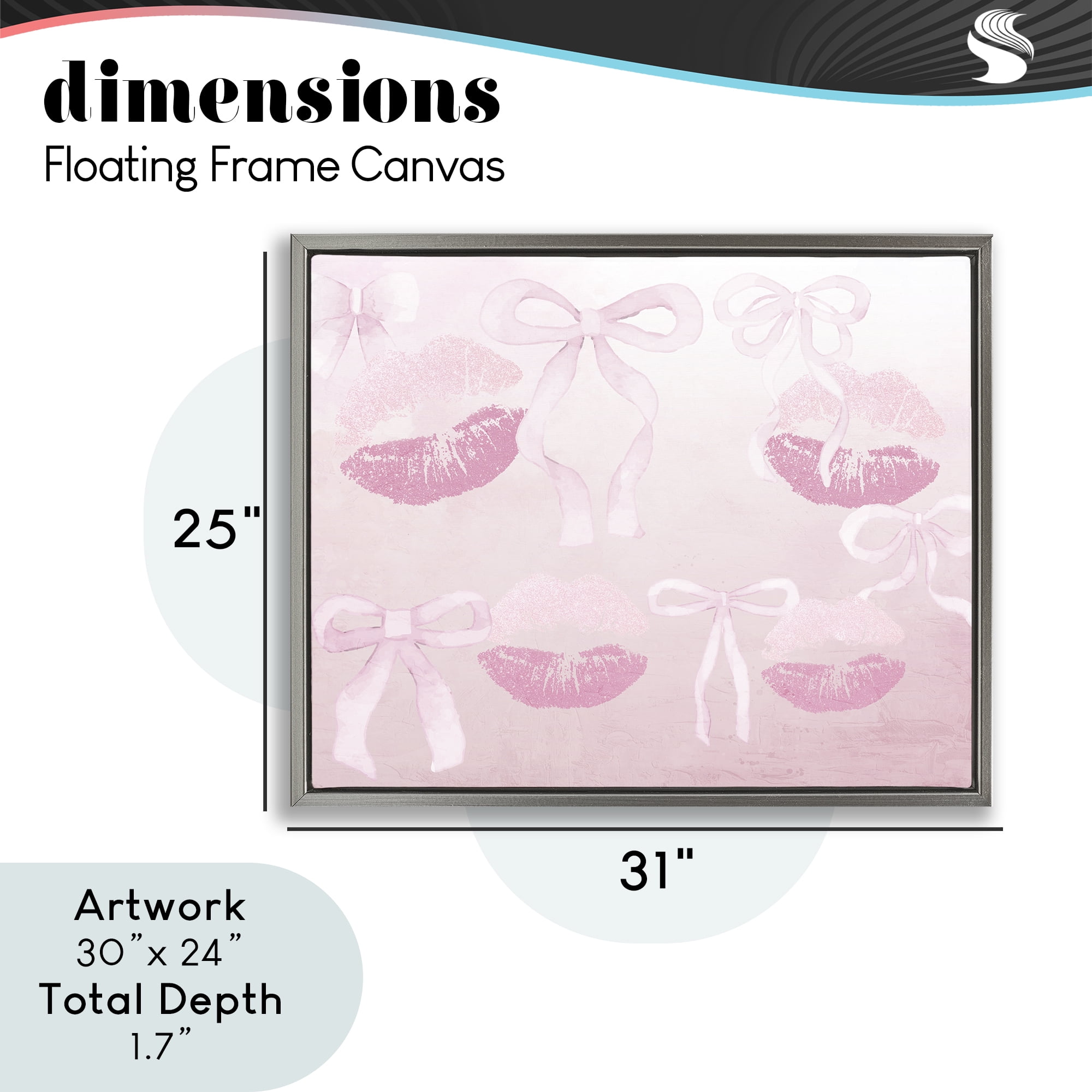 Dreamy Bows & Lips Gray Framed Floater Canvas Wall Art, design by Kim Allen