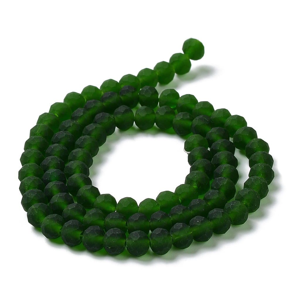 20Strand Transparent Glass Beads Strands Faceted Frosted Rondelle Dark Green 8mm Hole: 1mm about 64~65pcs/strand 40~41cm