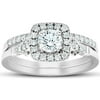 Pompeii3 .75 Ct Cushion Halo Diamond Engagement Wedding Ring Set 14k White Gold Lab Grown