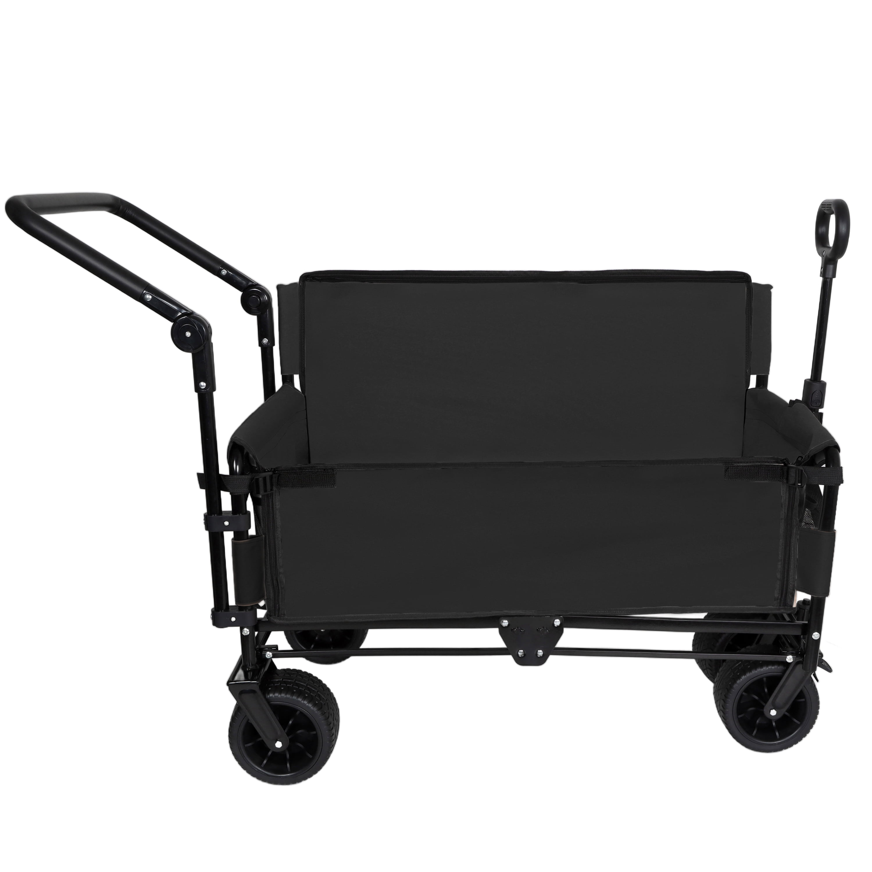 3-in-1 Folding Wagon Cart with Bench Seat & Canopy, 500lbs Heavy-Duty, 180L All-Terrain Utility Wagon for Camping Beach Sports Garden, Black