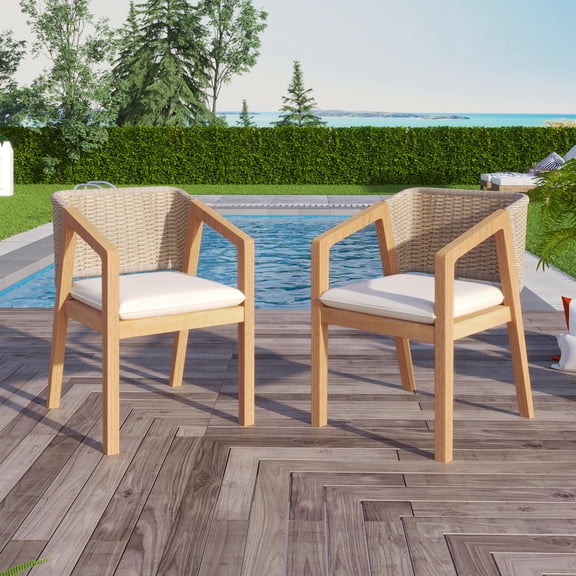 Dining Chair Set, Acacia Wood, Solid Wood, Rope-Designed Backrest, Delicate Rope Design, for Patio/Balcony