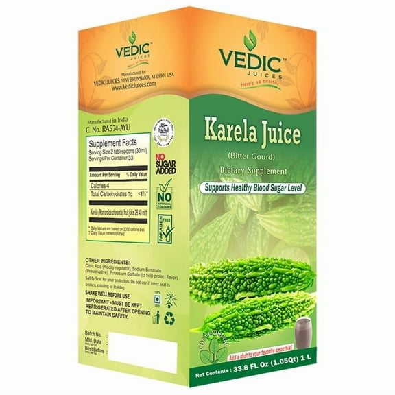 Vedic Juice Bitter Gourd (Karela) Juices | 33.8 floz (1000 Ml)