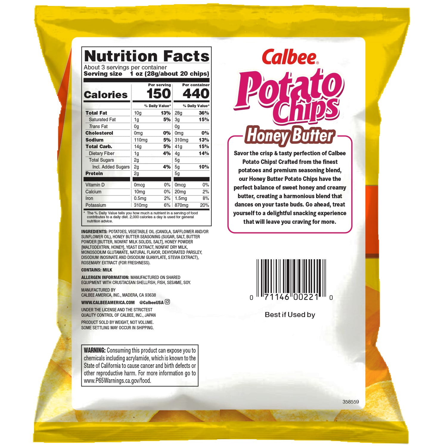 (6 pack) Calbee Potato Chips Honey Butter 2.8 oz