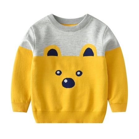 

LBECLEY Girls Pullover Sweatshirt Toddler Boys Girls Patchwork Colour Cartoon Bear Print Sweater Long Sleeve Warm Knitted Pullover Knitwear Tops Sweater Girls Pajamas 16 Shorts Yellow 130