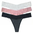 thumbnail image 4 of Betsy Johnson Women's Thong Panties 3 Pack Classic Lace Thong Panty Underwear, PLDDOTWHT, XL, 4 of 5