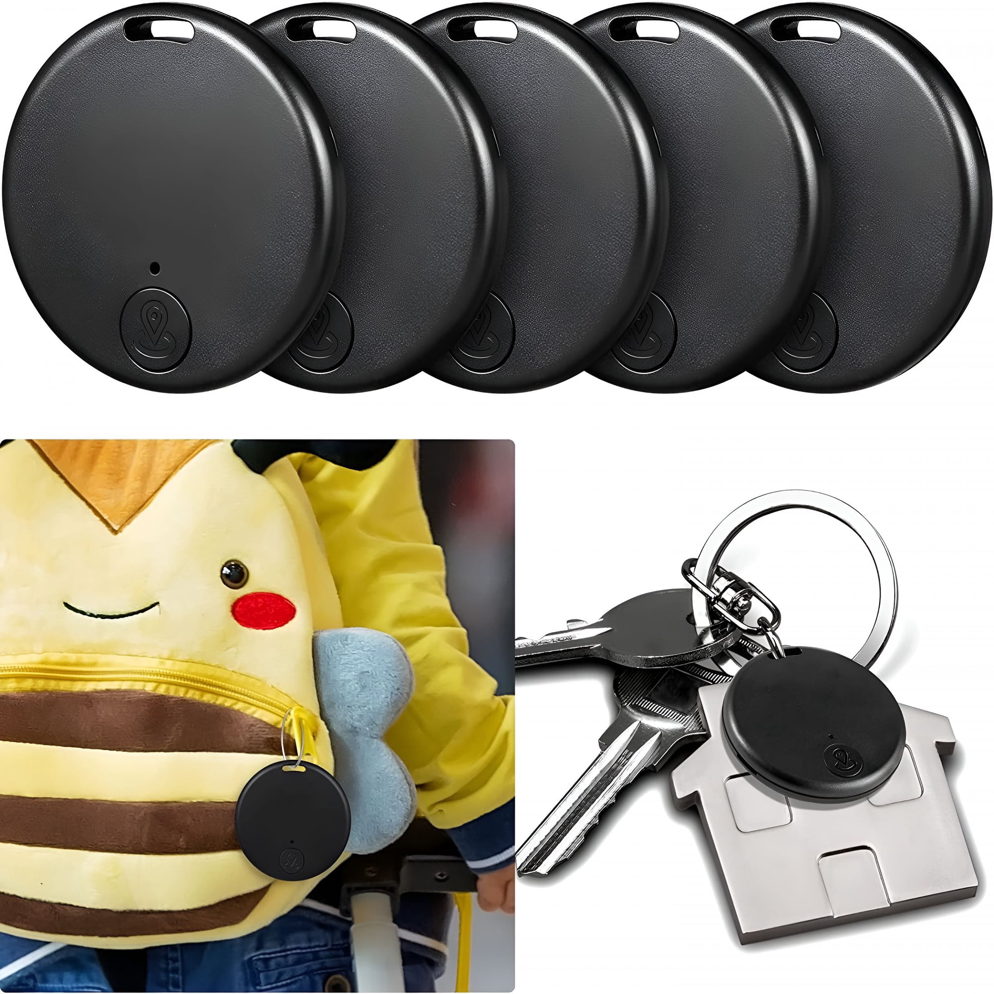 GJX 5 Pack Bluetooth Tracker Tags for iOS Android Portable Item Locator for Keys Luggage Wallet Smart Anti-Lost Finder with App Alert and Long Battery Life Black