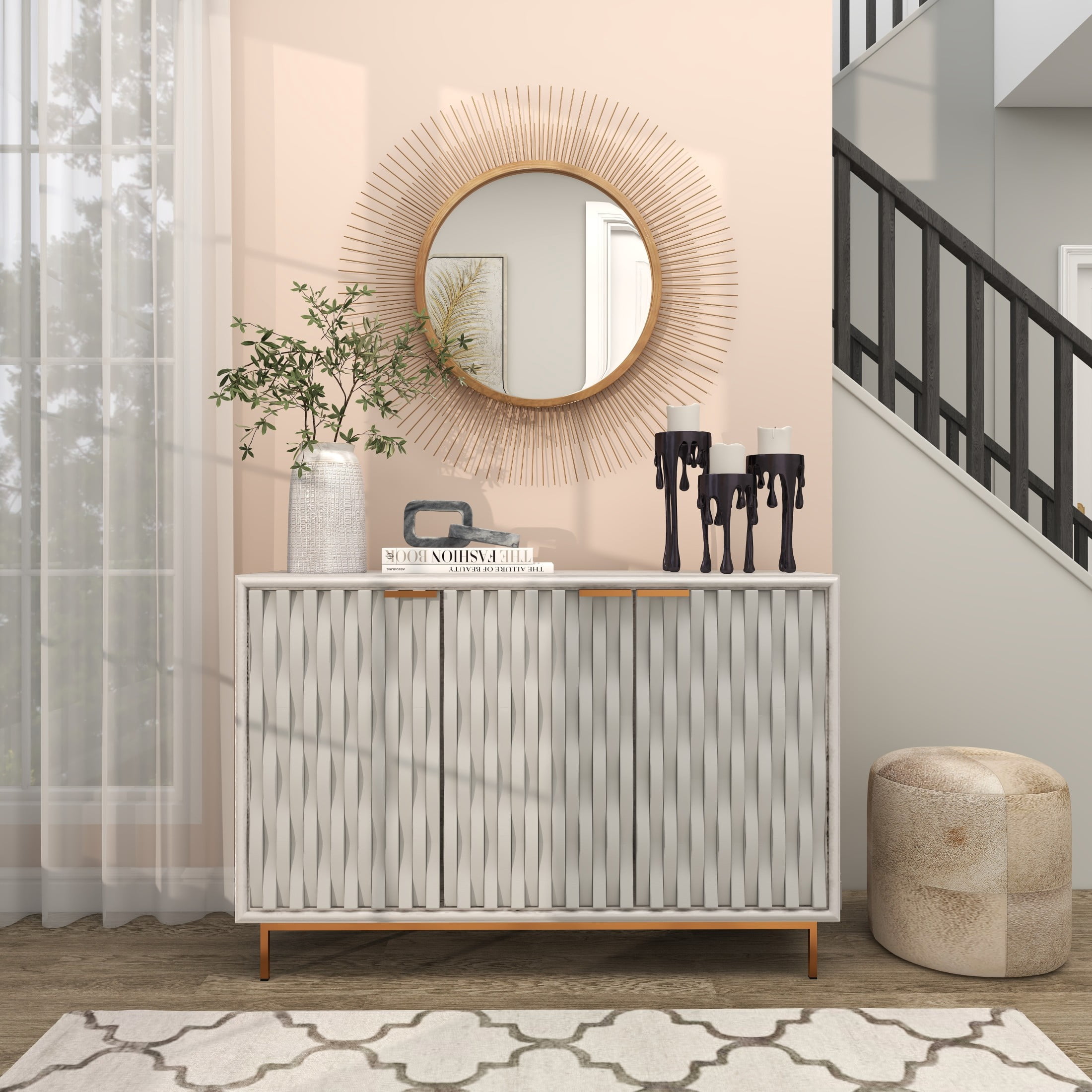 DecMode 36" x 36" Gold Starburst Wall Mirror with Thin Wire Rods