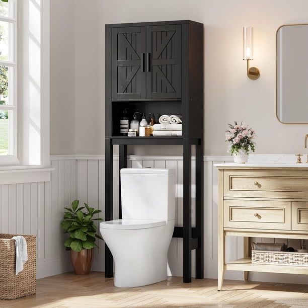 Yeshouse Estante para inodoro de 23,6" de ancho con mueble de almacenamiento, estante ajustable y dispositivo antivuelco, organizador independiente que ahorra espacio para baño