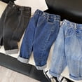 thumbnail image 5 of TIREOW Toddler Baby Boys Washed Denim Pants Little Boys Straight Leg Denim Trousers Trendy Versatile Elastic Waist Jeans Streetwear, 5 of 6