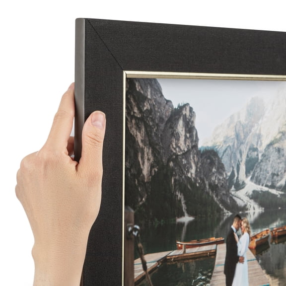ArtToFrames 17" x 37" Onyx Linen Antique Gold Picture Frame, 17x37 inch Black Wood Poster Frame (WOM-5282), Pack
