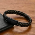 thumbnail image 3 of EOEMY Men'S Leather Bracelet With Magnetic Clasp Cowhide Multi-Layer Braided Leather-Black + Black Clasp, 3 of 3