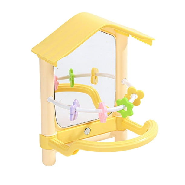 Espejo para pájaros para loros, juguete masticable, columpio acrílico, juguetes de entrenamiento para pájaros con percha para amarillo