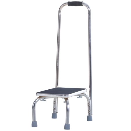HOMCOM Step Stool With Handle – 1-Step Portable Ladder For Adults & Seniors, Anti-Slip Wide Pedal, Heavy Duty Metal Frame, Silver