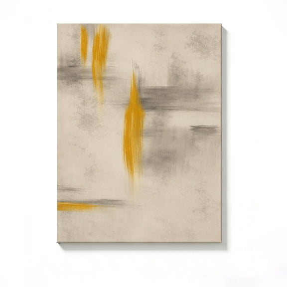 FLASHLUMI 8x12 Inch Minimalist Grey & Yellow Abstract Brushstroke Oil Painting Canvas Wall Art, Modern Neutral Decor for Living Room Bedroom, No Frame