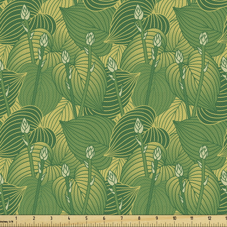 Botanical Fabric by the Yard, Hosta Plants Foliage Exotic Leaves Gardening  Growth Feng Shui Pattern, Decorative Upholstery Fabric for Chairs & Home  Accents, Fern Green and Mustard by Ambesonne 