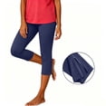 thumbnail image 5 of Oiangi Capri Leggings with Pockets for Women High Waist Stretchy Yoga Capris Slim Fit Zipper Hem Workout Crop Pants Navy L, 5 of 8