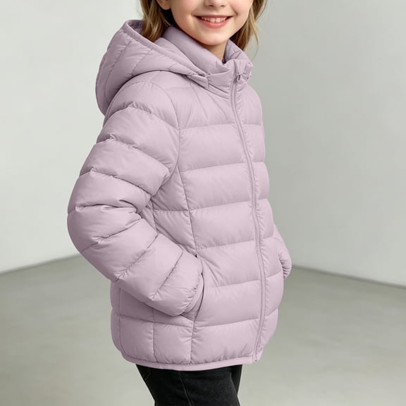 Mooqilaa Girls Puffer Jackets Size 6, Casual Full Zip Quilted Lightweight Winter Outerwear with Hood Purple