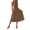 thumbnail image 3 of QIUOMBBP Women's Ruffle Maxi Dresses Cap Sleeve Crew Neck A Line High Waisted Dress Summer Loose Casual Sundress Coffee M, 3 of 7
